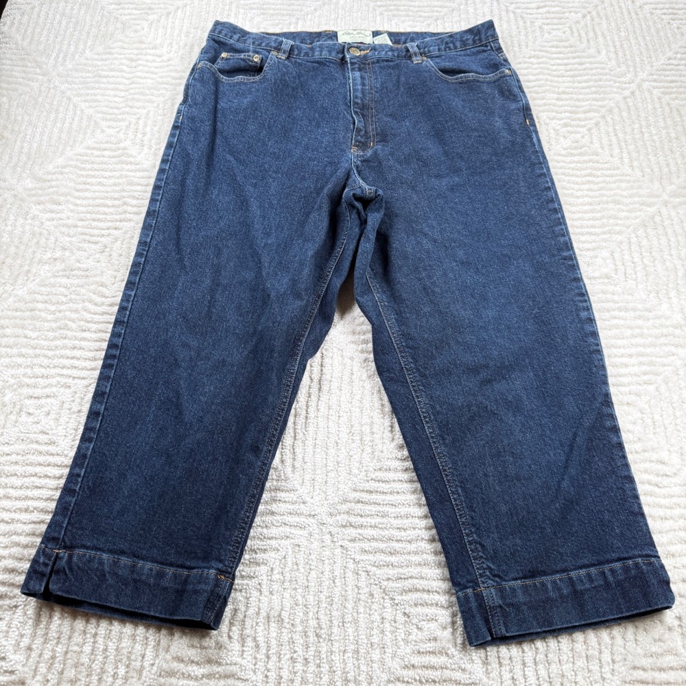 Eddie Bauer Womens Denim Jeans Dark Wash Straight Leg Cropped Size 18 Classic